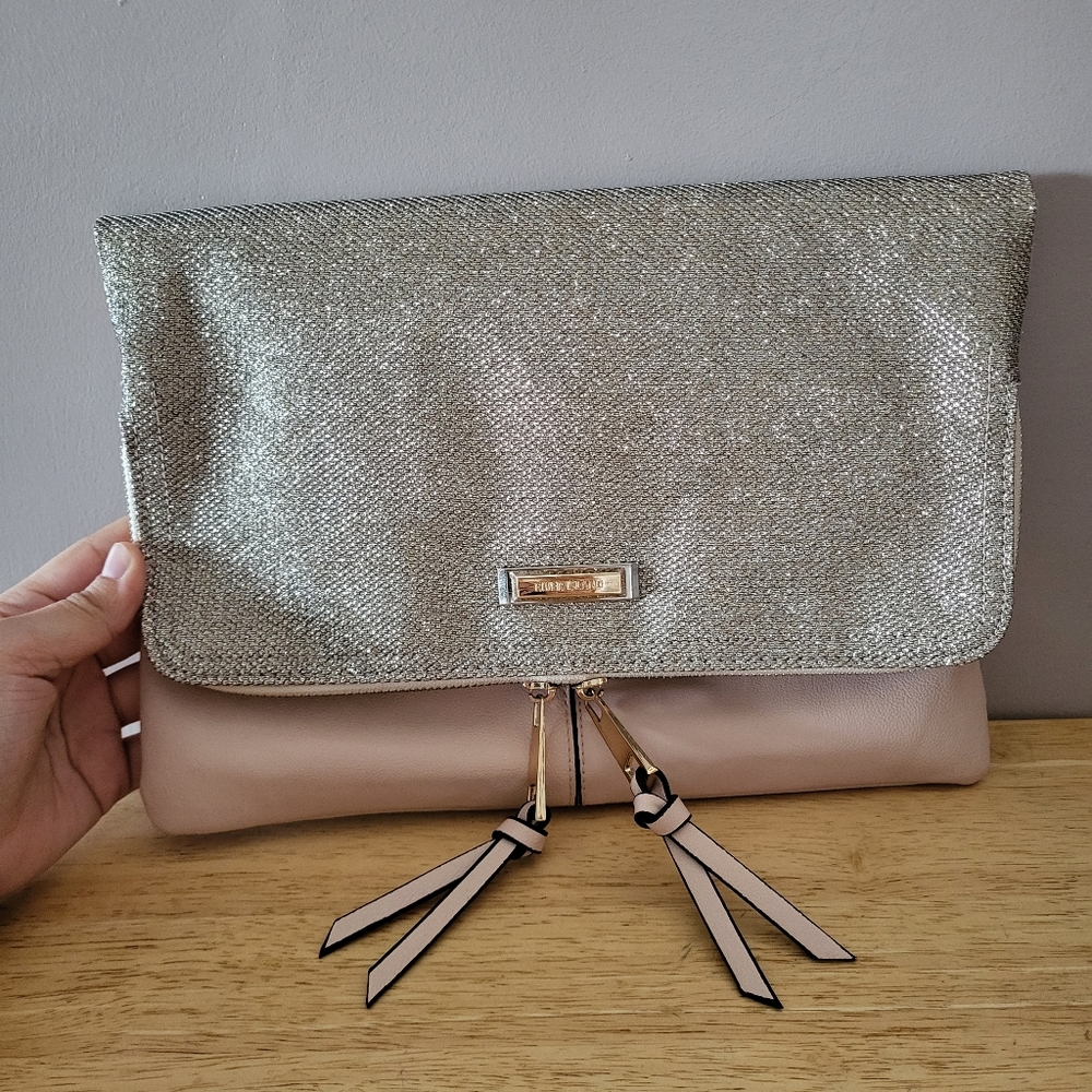 River Island silver and tan clutch